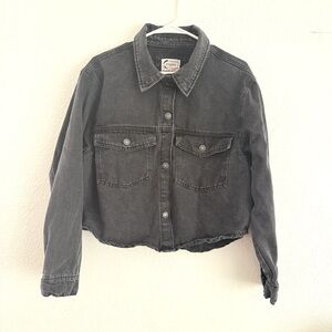 STOOSH Denim Jacket Black Cropped Denim Snap Button Women’s Size XL Extra Large
